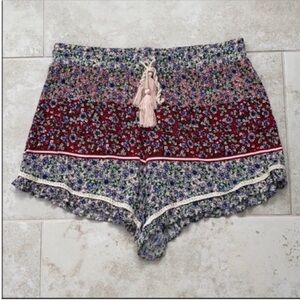 Floral Patterned Shorts with Tassel Tie